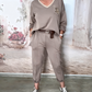 Ensemble élégant et décontracté pour femme, couleur unie, col en V