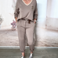 Ensemble élégant et décontracté pour femme, couleur unie, col en V