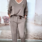 Ensemble élégant et décontracté pour femme, couleur unie, col en V