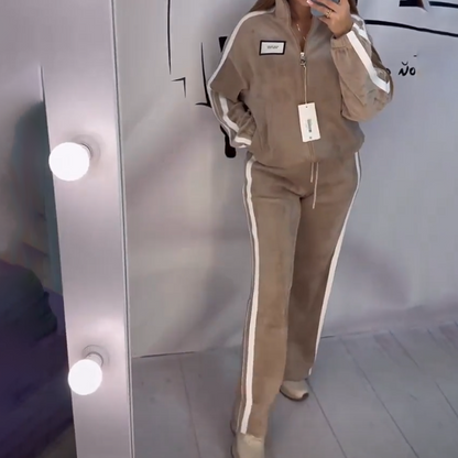 Ensemble deux pièces femme – Veste & Pantalon avec color-block et taille élastique