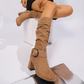 Bottes mi-mollet en daim pour femmes avec boucle décorative