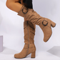 Bottes mi-mollet en daim pour femmes avec boucle décorative