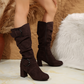 Bottes mi-mollet en daim pour femmes avec boucle décorative