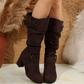 Bottes mi-mollet en daim pour femmes avec boucle décorative