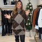 🎄Offre spéciale Noël — 50 % de réduction🎁✨ Ensemble tricoté à motif losange pour femme : pull et jupe, ensemble deux pièces🌟