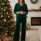 Ensemble 2 pièces pour femme : haut à manches longues à col bénitier et pantalon