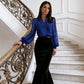 Haut à col V avec manches transparentes à sequins