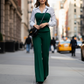 Ensemble femme élégant blouse rayée à col V et pantalon large