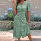 🔥DERNIER JOUR : 49 % DE RÉDUCTION🌞💃Robe midi à manches courtes et col en V, boutonnée, pour femme