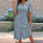🔥DERNIER JOUR : 49 % DE RÉDUCTION🌞💃Robe midi à manches courtes et col en V, boutonnée, pour femme