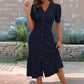 🔥DERNIER JOUR : 49 % DE RÉDUCTION🌞💃Robe midi à manches courtes et col en V, boutonnée, pour femme