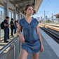 Robe décontractée à manches courtes et fermeture éclair pour femme