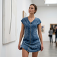 Robe décontractée à manches courtes et fermeture éclair pour femme