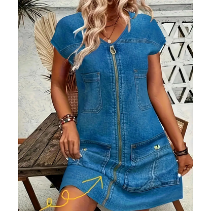 Robe décontractée à manches courtes et fermeture éclair pour femme