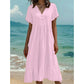 Robe midi femme à col V manches courtes et volants