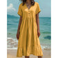 Robe midi femme à col V manches courtes et volants