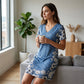 Robe femme à col V imprimé effet denim