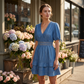 Robe femme à col V en dentelle avec volants superposés