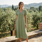 Robe longue femme à manches courtes et col V