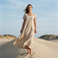 Robe longue femme à manches courtes et col V