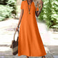 Robe longue femme à manches courtes et col V