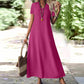 Robe longue femme à manches courtes et col V