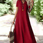 Robe longue femme à manches courtes et col V