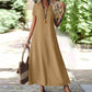 Robe longue femme à manches courtes et col V