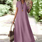 Robe longue femme à manches courtes et col V