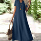 Robe longue femme à manches courtes et col V