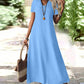 Robe longue femme à manches courtes et col V