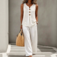 Ensemble femme avec top sans manches boutonné et pantalon ample