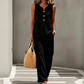 Ensemble femme avec top sans manches boutonné et pantalon ample
