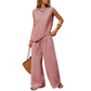 Ensemble femme composé d'un gilet asymétrique et d'un pantalon à jambes larges