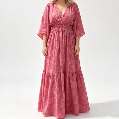 🌸👗 Robe imprimée col V femme – Coupe fluide, motif élégant, silhouette flatteuse pour un look romantique du quotidien aux occasions spéciales 🌿💃