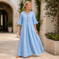 Robe longue à col en V et manches à volants pour femme