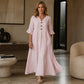 Robe longue à col en V et manches à volants pour femme