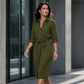 Robe-chemise pour femme à manches 3/4 avec ceinture