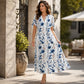 ☀️👗Top Pick - Casual Floral Midi Dress with V-Neck – Soft Drape & Romantic Print