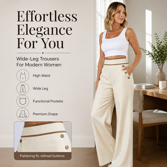 🔥Incontournable👖 Pantalon à jambes larges et bordures contrastées – tombé élégant et taille haute flatteuse
