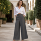 🔥Incontournable👖 Pantalon à jambes larges et bordures contrastées – tombé élégant et taille haute flatteuse