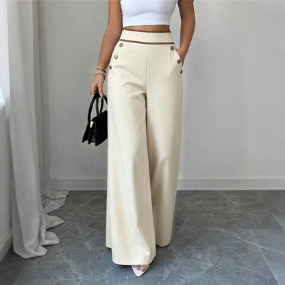 🔥Incontournable👖 Pantalon à jambes larges et bordures contrastées – tombé élégant et taille haute flatteuse