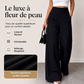 Pantalon taille haute à jambes larges pour femme avec boutons sur les côtés
