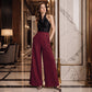Pantalon taille haute à jambes larges pour femme avec boutons sur les côtés