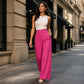 Pantalon taille haute à jambes larges pour femme avec boutons sur les côtés