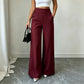 Pantalon taille haute à jambes larges pour femme avec boutons sur les côtés