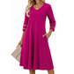 Robe mi-longue décontractée à col V pour femme
