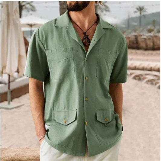 Chemise décontractée en lin et coton à revers souples