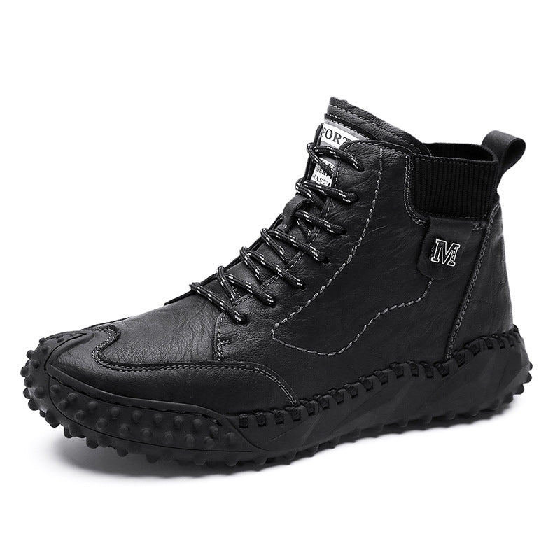 Bottes de cheville rétro en cuir microfibre antidérapant pour hommes