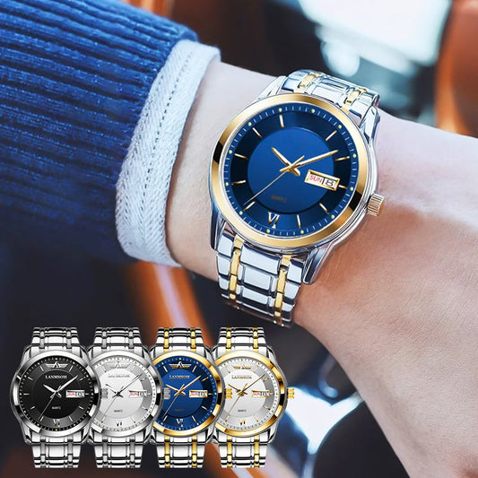 Montre Homme Ultra Fine Et Étanche Avec Quartz Et Double Fenêtre Calendrier